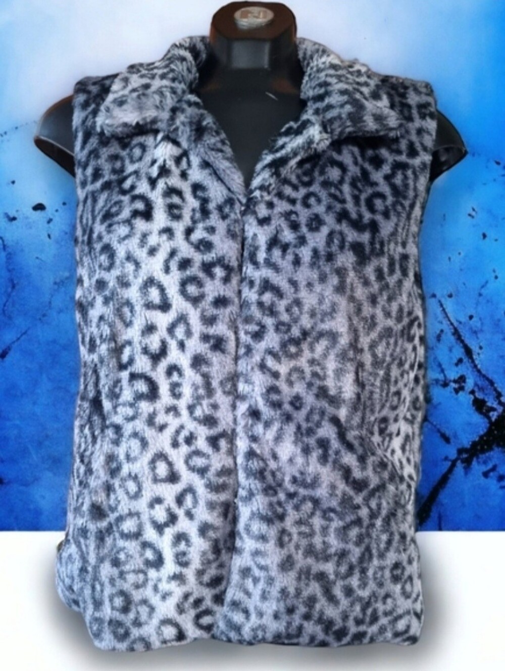 Buttery Soft Faux Fur Animal Leopard Print Vest - Gray & Black Size M